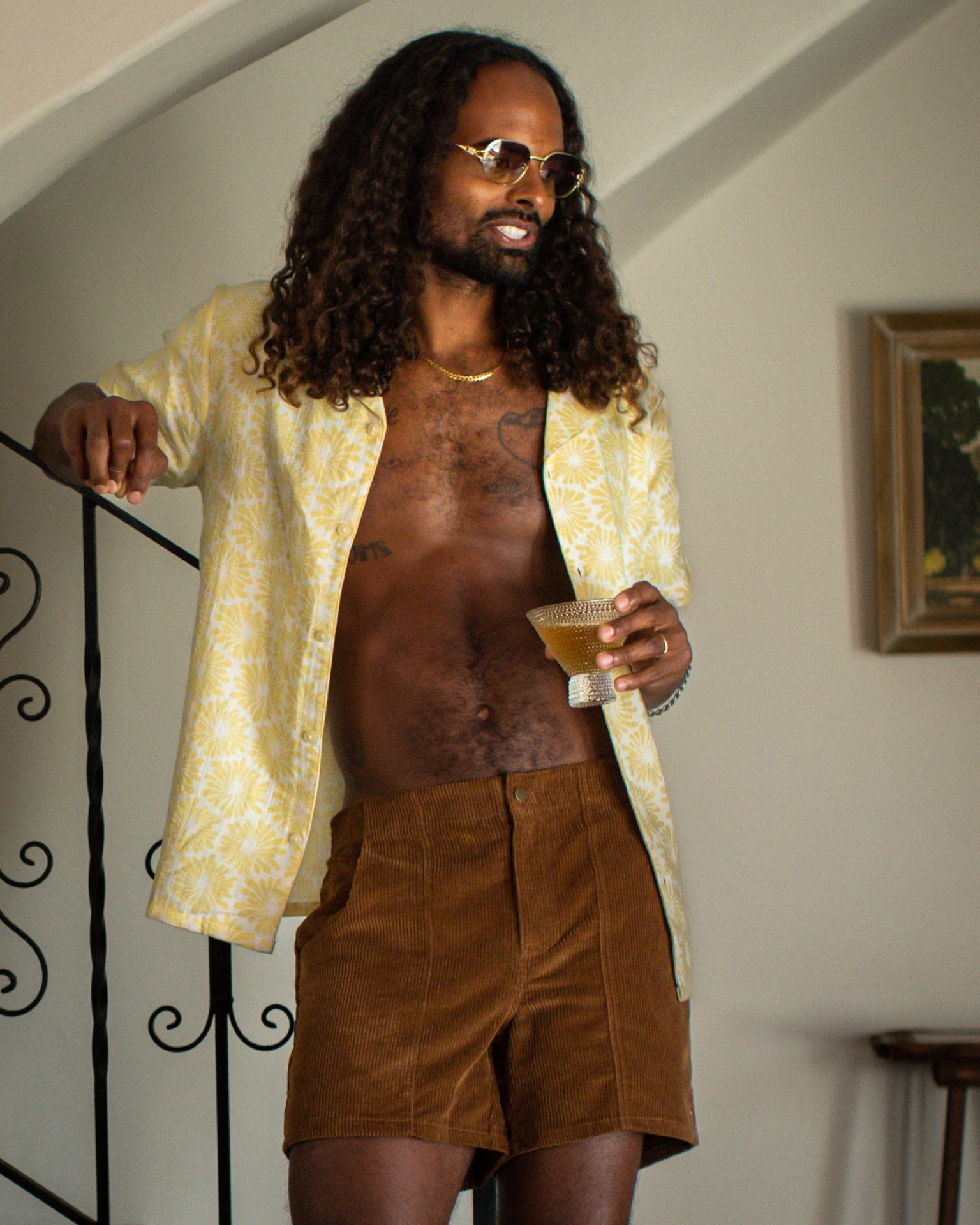 The Grenadine Crinkle Gauze Shirt - Cream Fleur Print - Dandy Del Mar