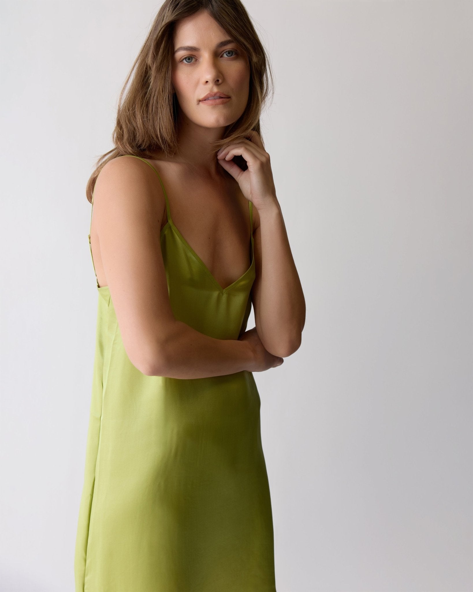 The Adonia Satin Slip Dress - Lime - Dandy Del Mar