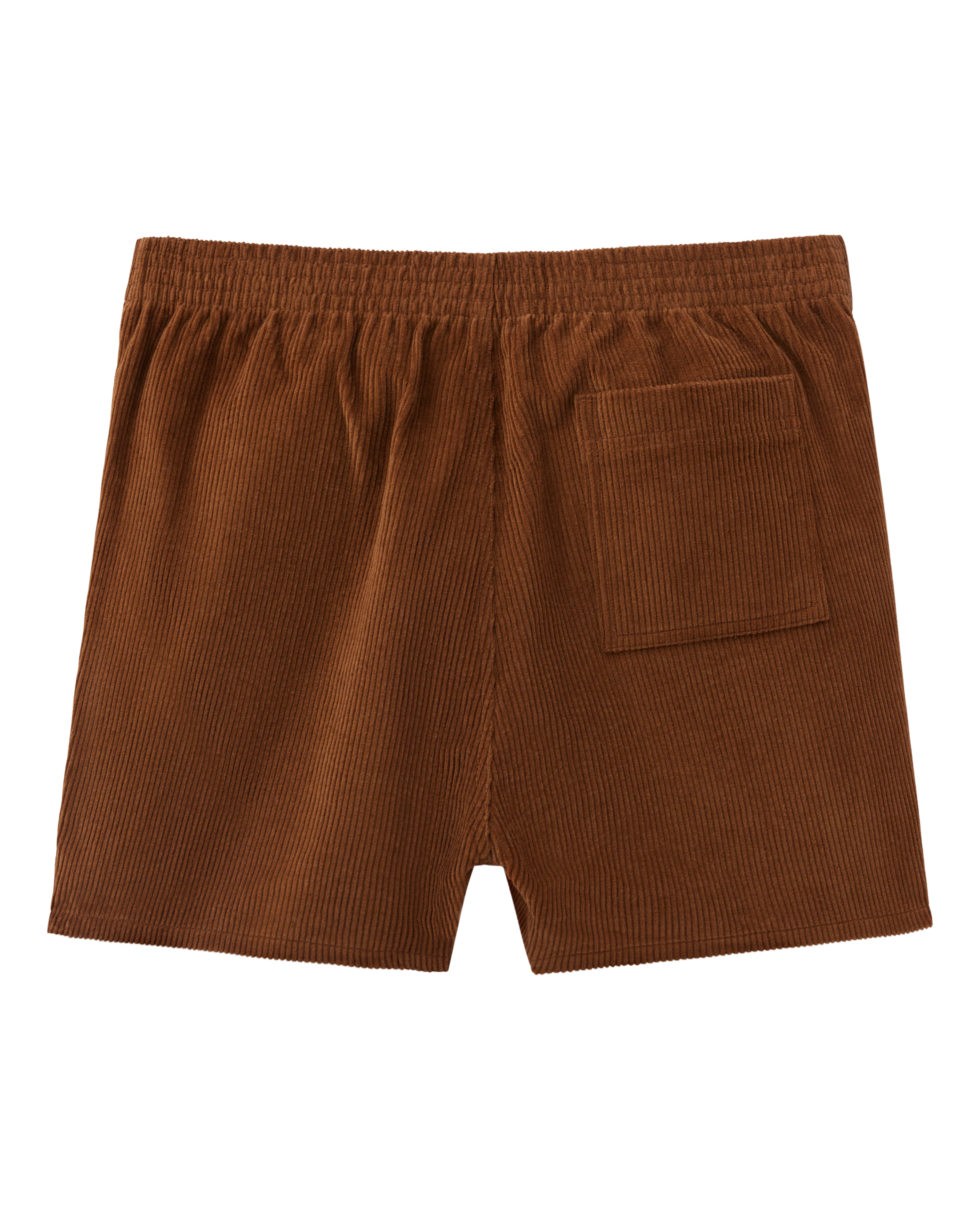 The Corsica Corduroy Short - Tobacco by Dandy Del Mar features an elastic waist and a single back patch pocket, showcased on a plain background.