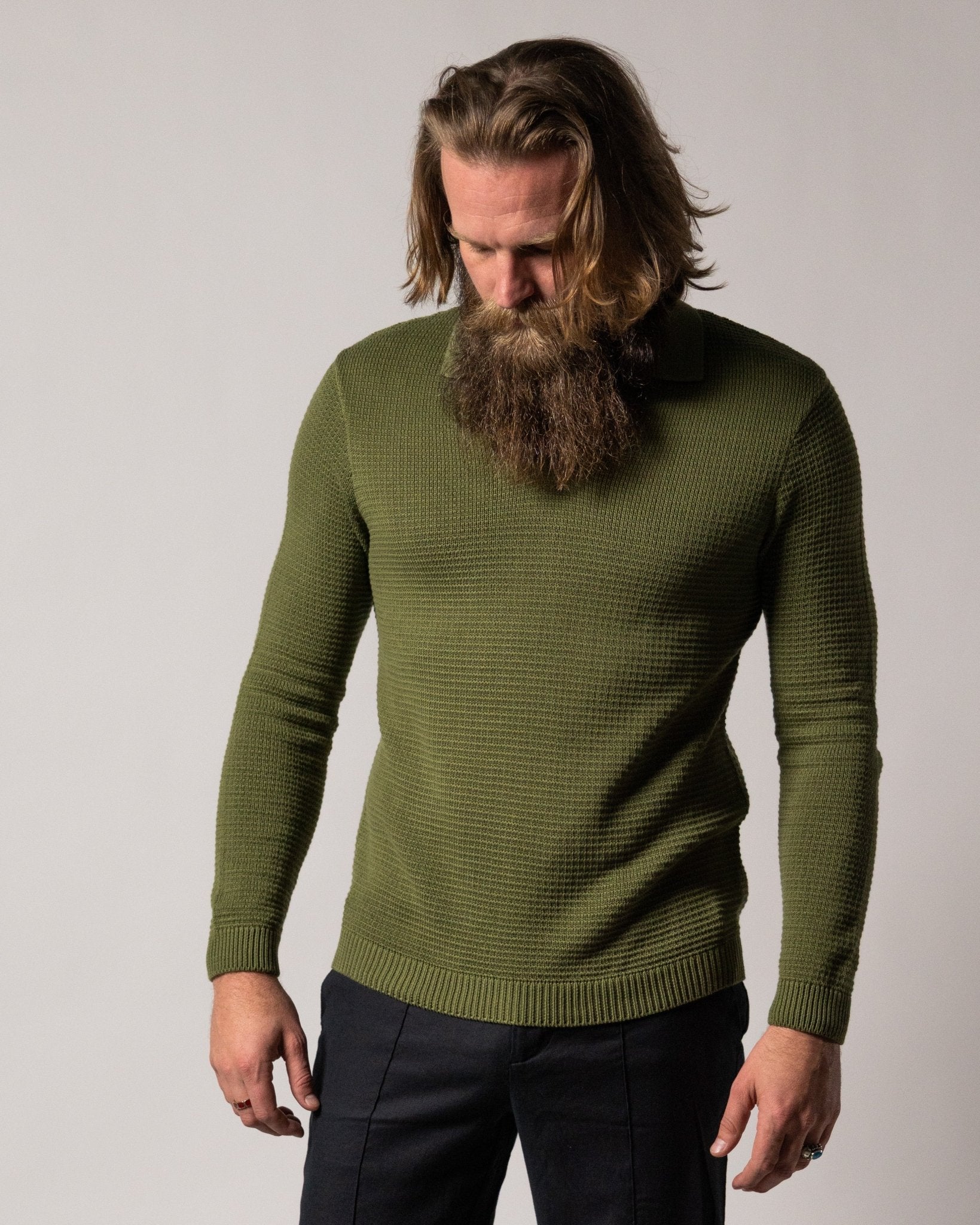 The Sebastian Long Sleeve Polo Shirt - Arbequina - Dandy Del Mar