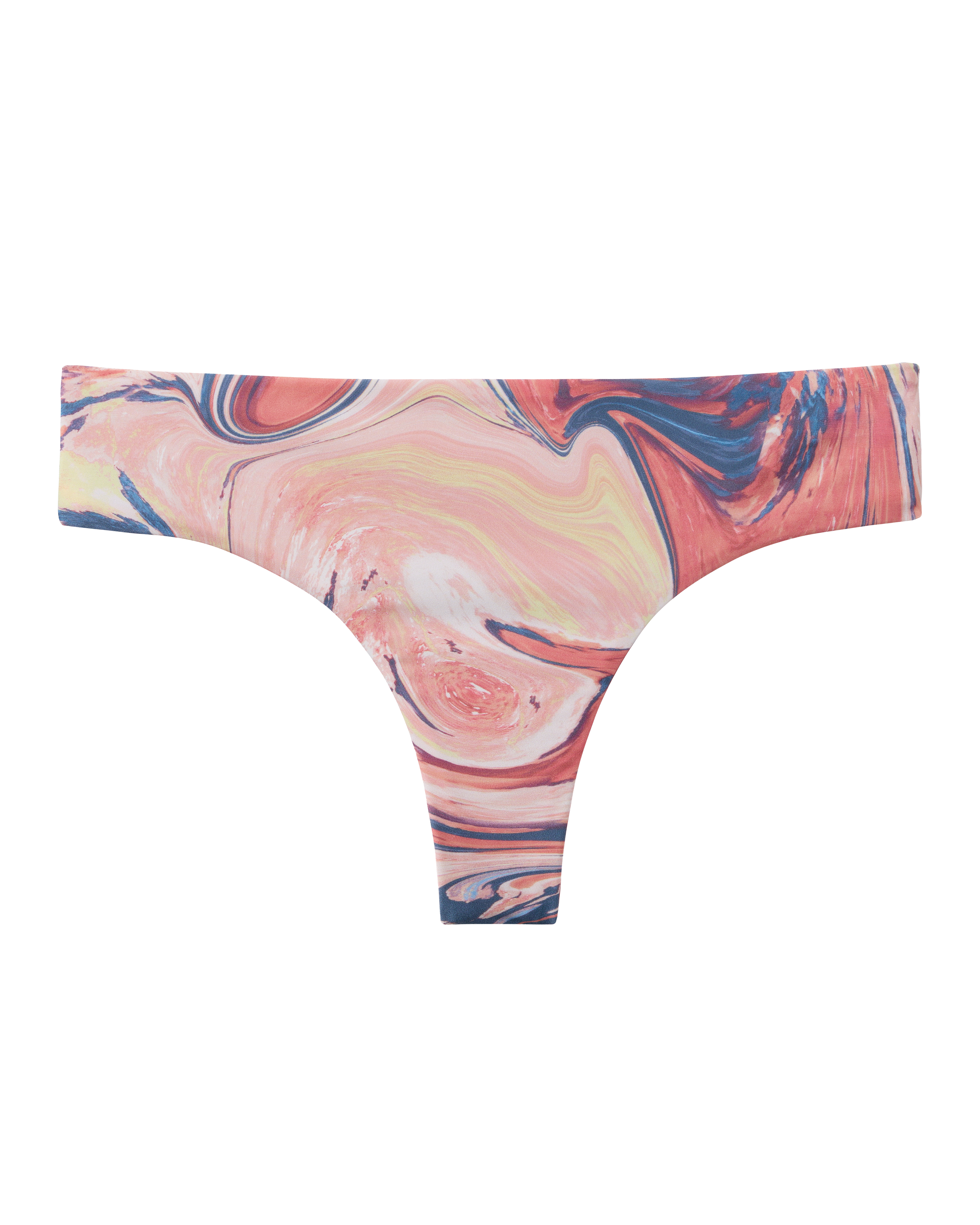 The Delphi Bottoms - Lantana by Dandy Del Mar feature a pink, peach, and blue marbled pattern, shown against a white background.