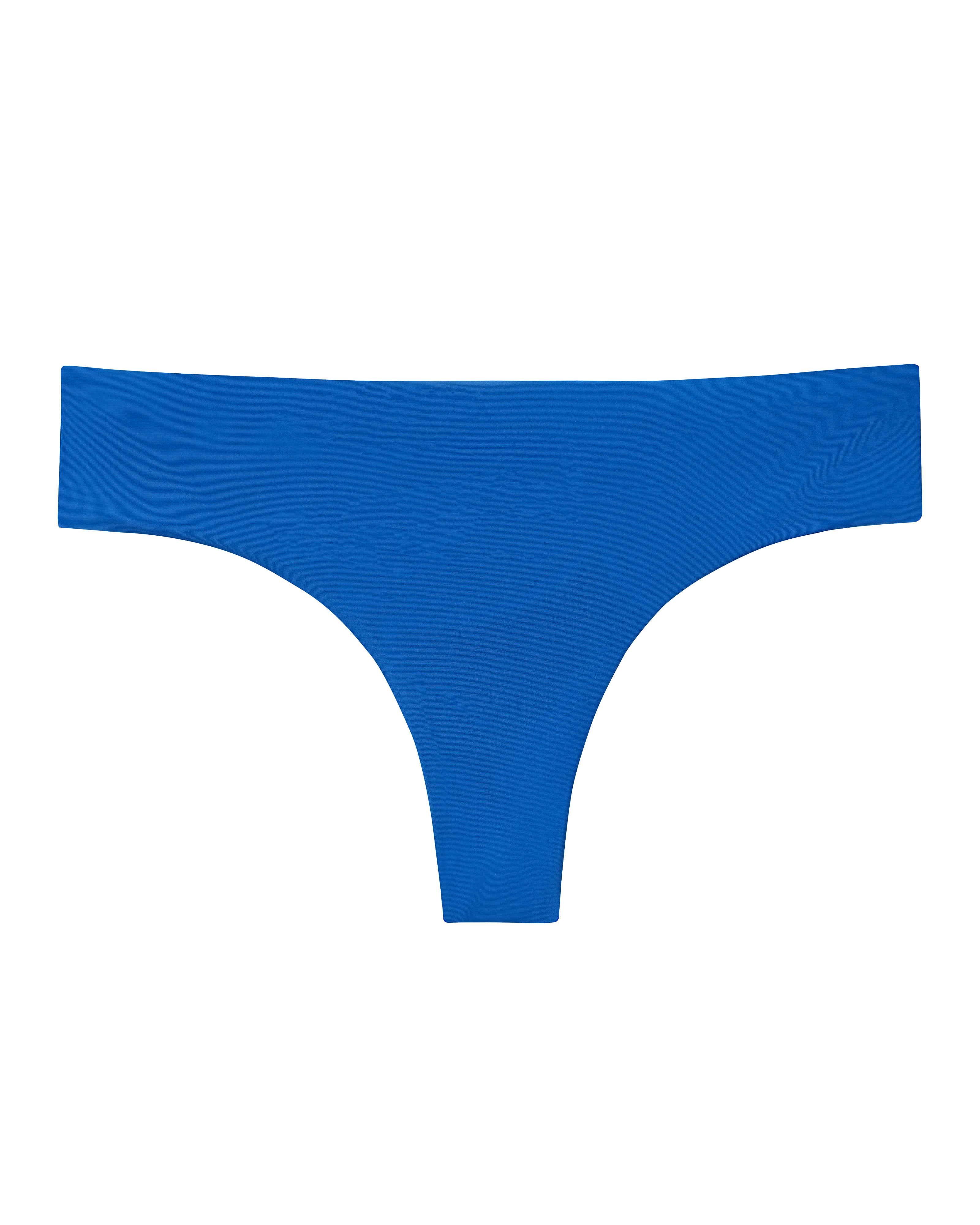 The Delphi Bottoms - Solana by Dandy Del Mar, a pair of blue seamless women's thong underwear, is displayed on a plain white background.