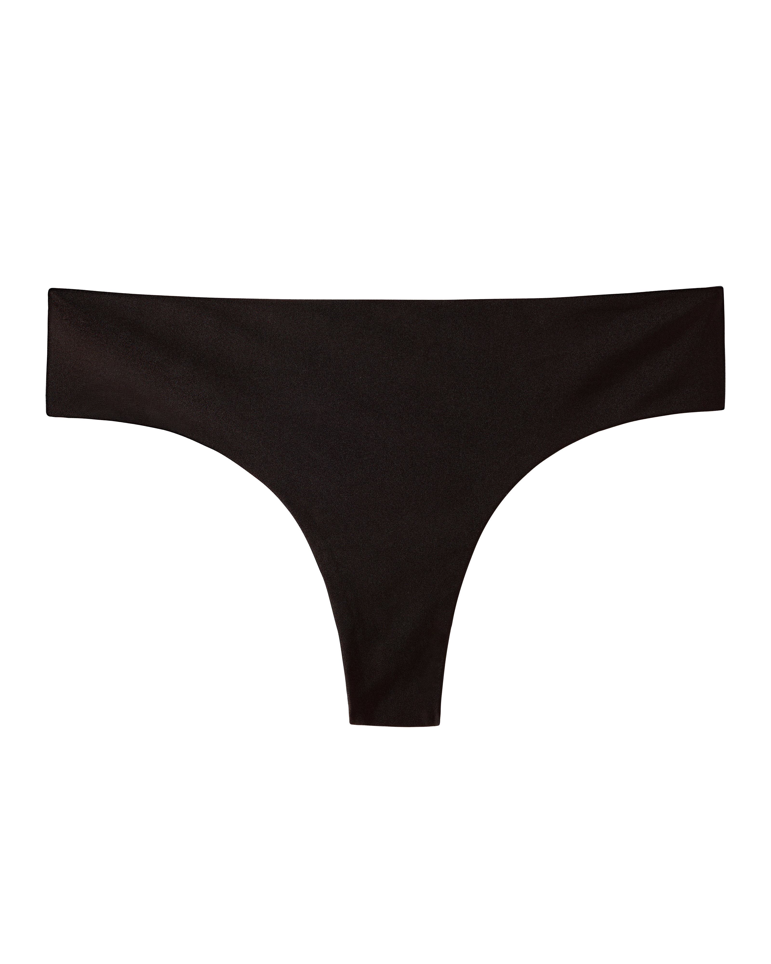 The Delphi Bottoms - Tierra by Dandy Del Mar, a black seamless thong underwear, is displayed flat on a white background.