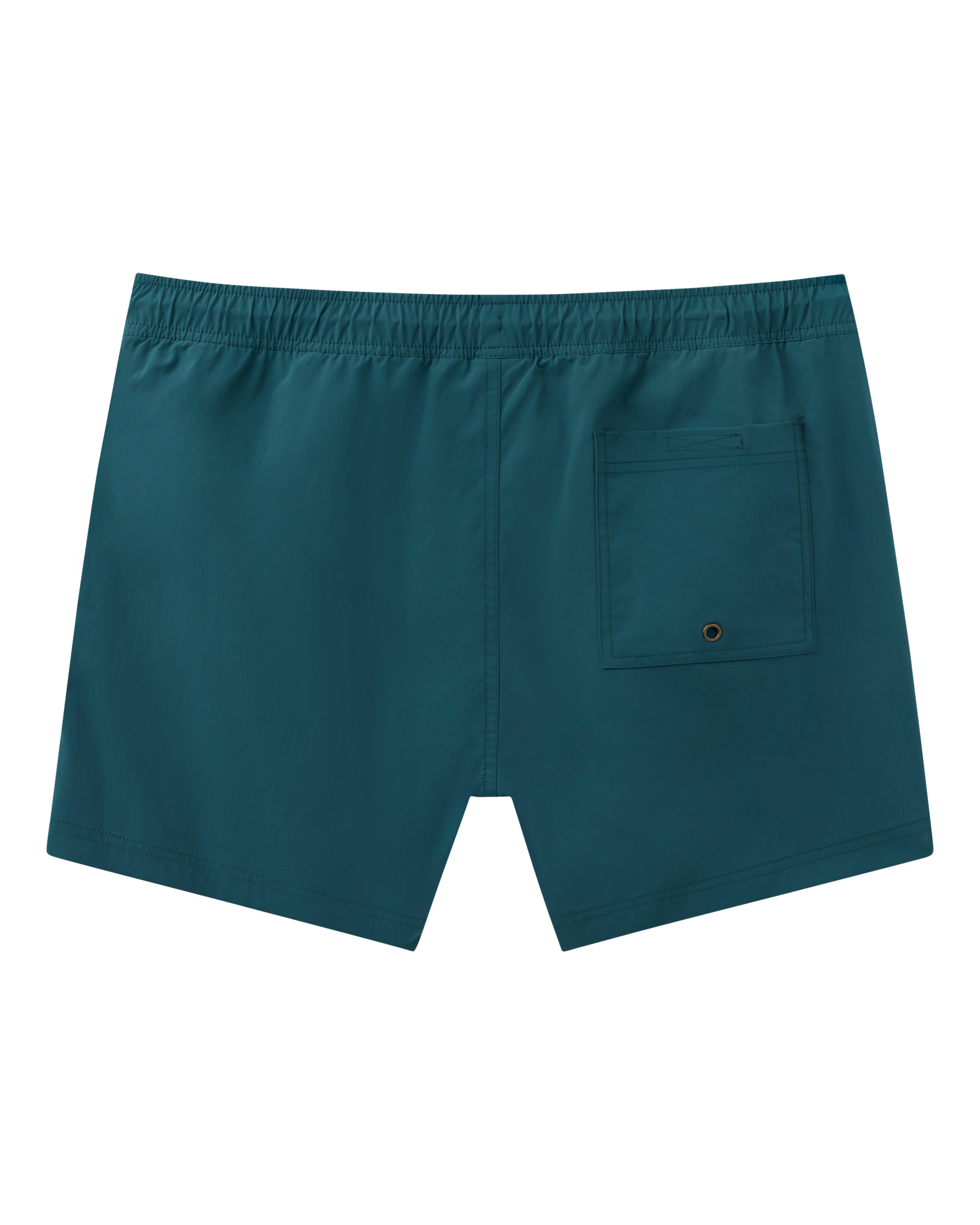 Back view of The Ventura Volley Short - Acqua by Dandy Del Mar in teal, featuring an elastic waist, right-side pocket with metal grommet, and a comfy micro mesh liner.