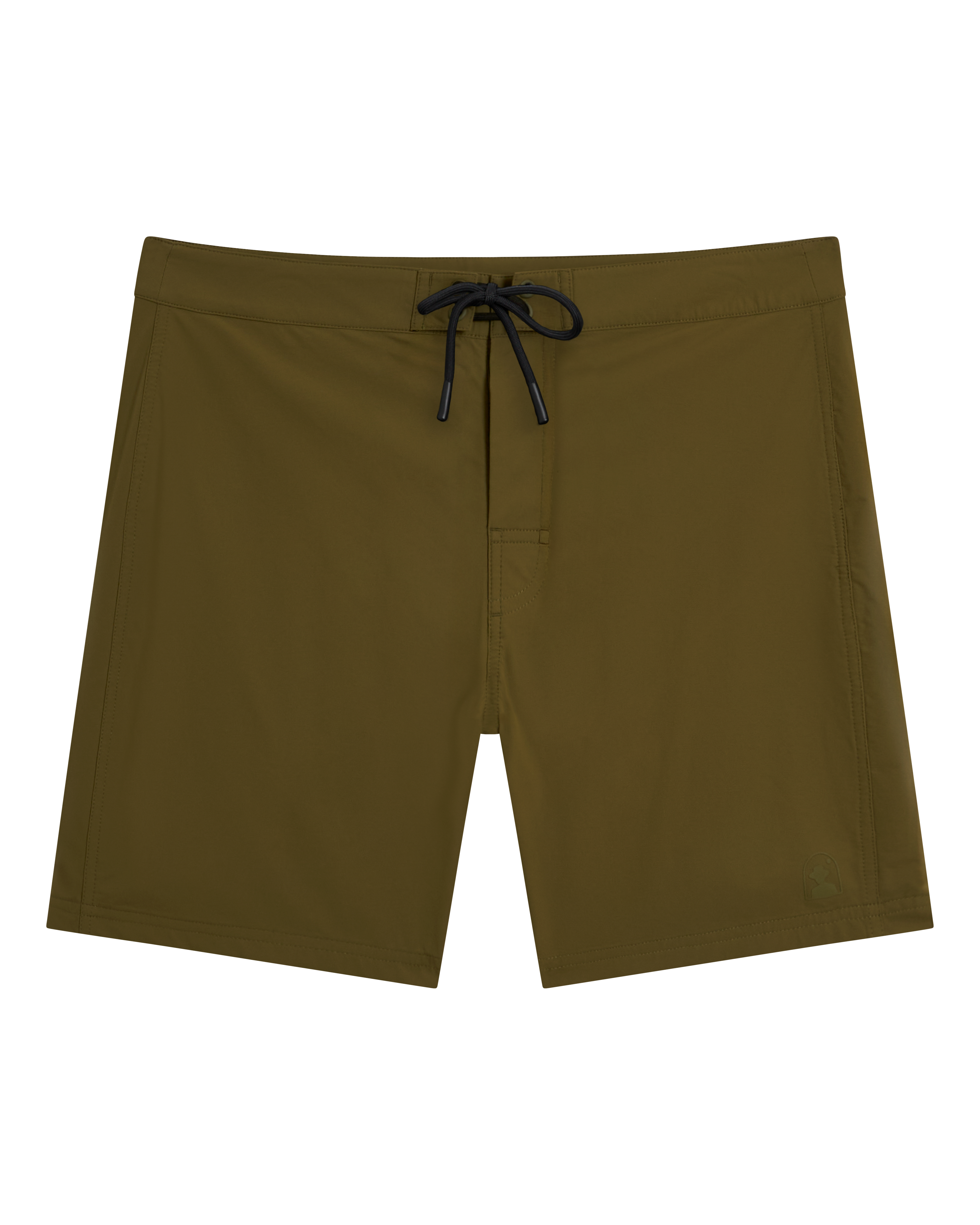 The Cavoli Swim Short - Berdea by Dandy Del Mar: olive green, water-resistant athletic trunk with black drawstring and 4-way stretch fabric, shown on a plain background.