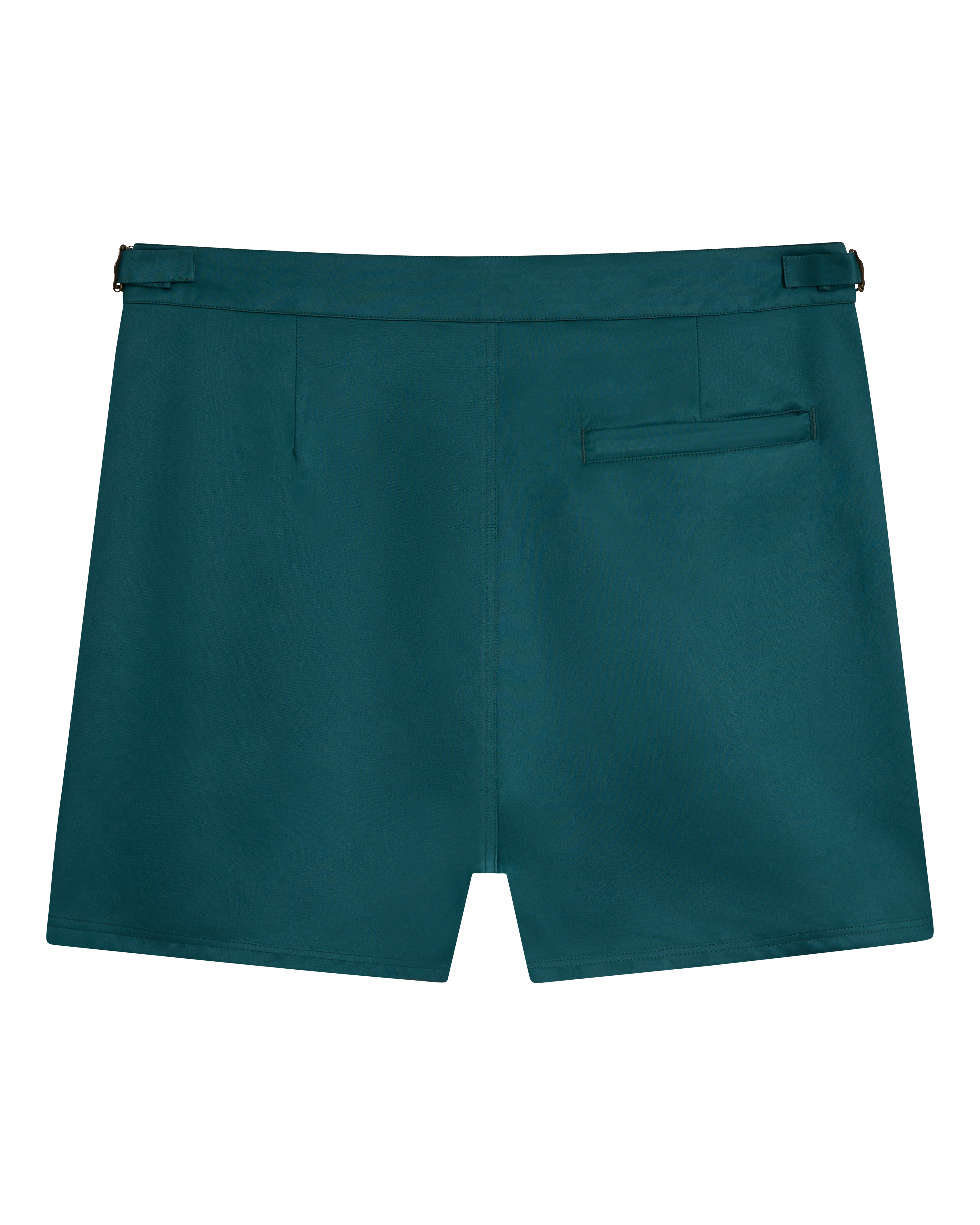 Back view of The Mallorca Swim-Walk Short by Dandy Del Mar in Tempest Blue, featuring nylon fabric, a single right welt pocket, and belt loops at the waistband.