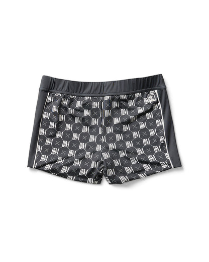 Pair of men's Dandy Del Mar Cassis Square Cut Swim Briefs with patterned design.