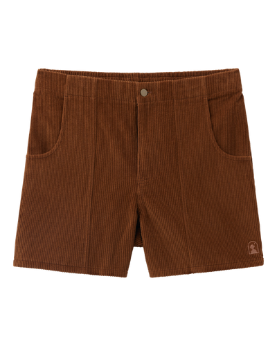 The Corsica Corduroy Shorts - Tobacco by Dandy Del Mar are men’s casual brown shorts with front pockets and a single waist button, shown against a white background.