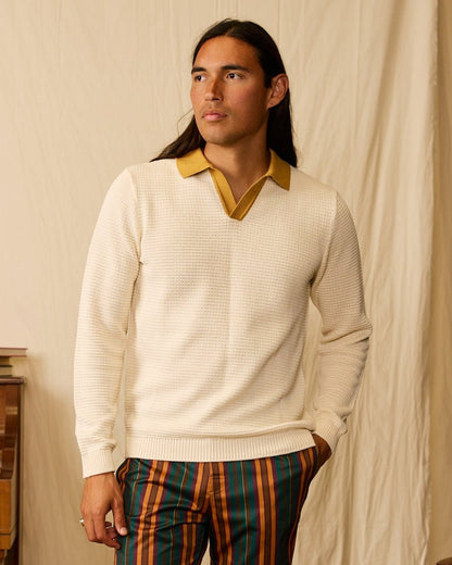 The Sebastian Long Sleeve Polo - Vintage Ivory - Dandy Del Mar