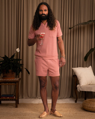 The Cannes Waffle Knit Shorts - Spanish Rose - Dandy Del Mar