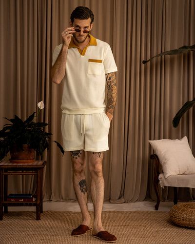The Cannes Waffle Knit Shorts - Vintage Ivory - Dandy Del Mar