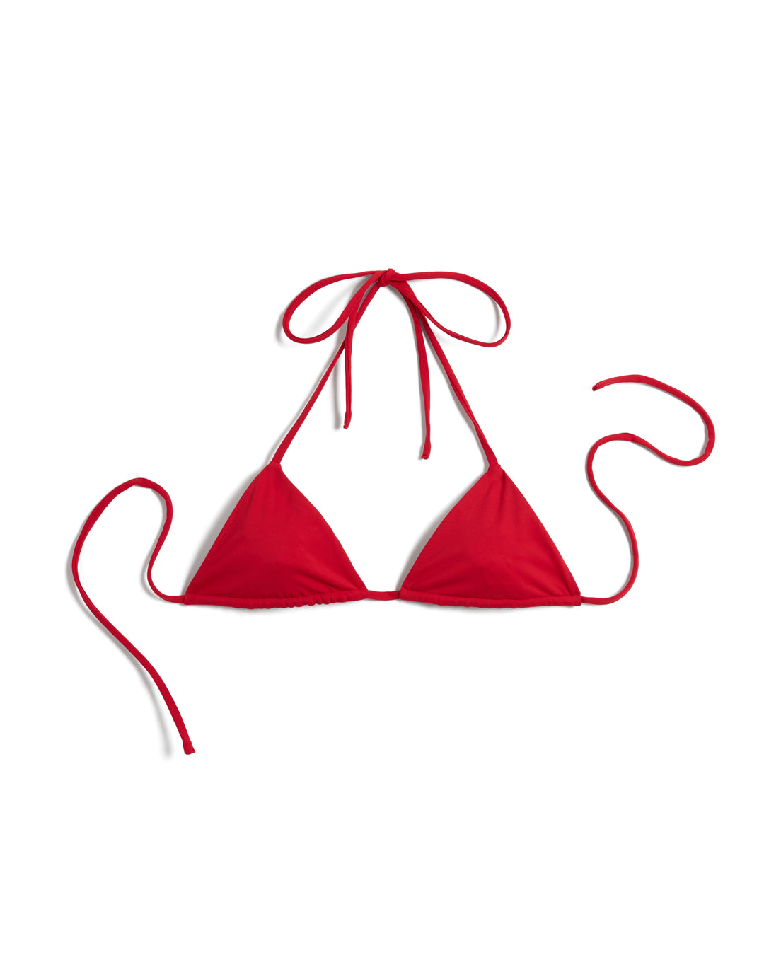 The Hierro Top - Pico by Dandy Del Mar is a red sliding triangle bikini top with halter and back ties, perfect for Summer Leisure Chic style. Displayed on a white background.
