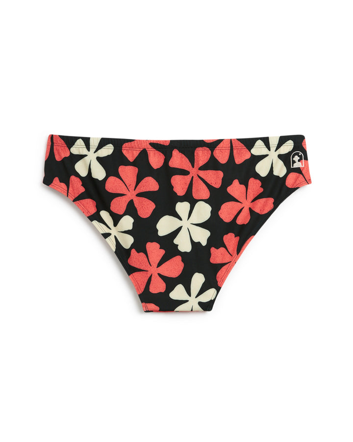 A black and red flower print Belize Swim Brief - Currant from Dandy Del Mar.