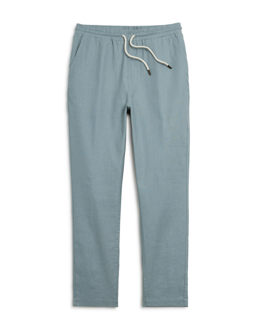 A men's Dandy Del Mar Brisa Linen Pant - Abalone, with a drawstring, featuring an elastic waist for ultimate comfort.