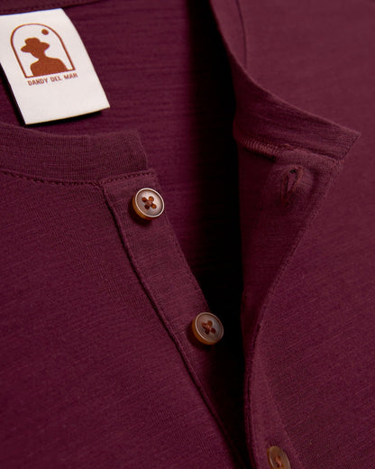 The Ensenada Long Sleeve Henley - Bordeaux - Dandy Del Mar