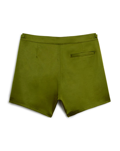 Men's Dandy Del Mar Mallorca Swim-Walk Short - Arbequina featuring adjustable antique brass side fasteners.