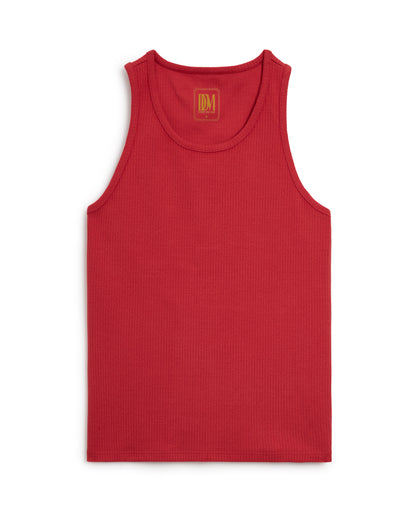 The Dandy Del Mar Milan Rib Tank - Currant on a white background.