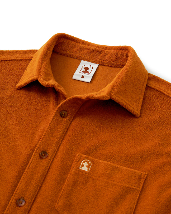 A lightweight men's The Tropez Shirt in Burnt Sienna by Dandy Del Mar with a relaxed tailored fit.