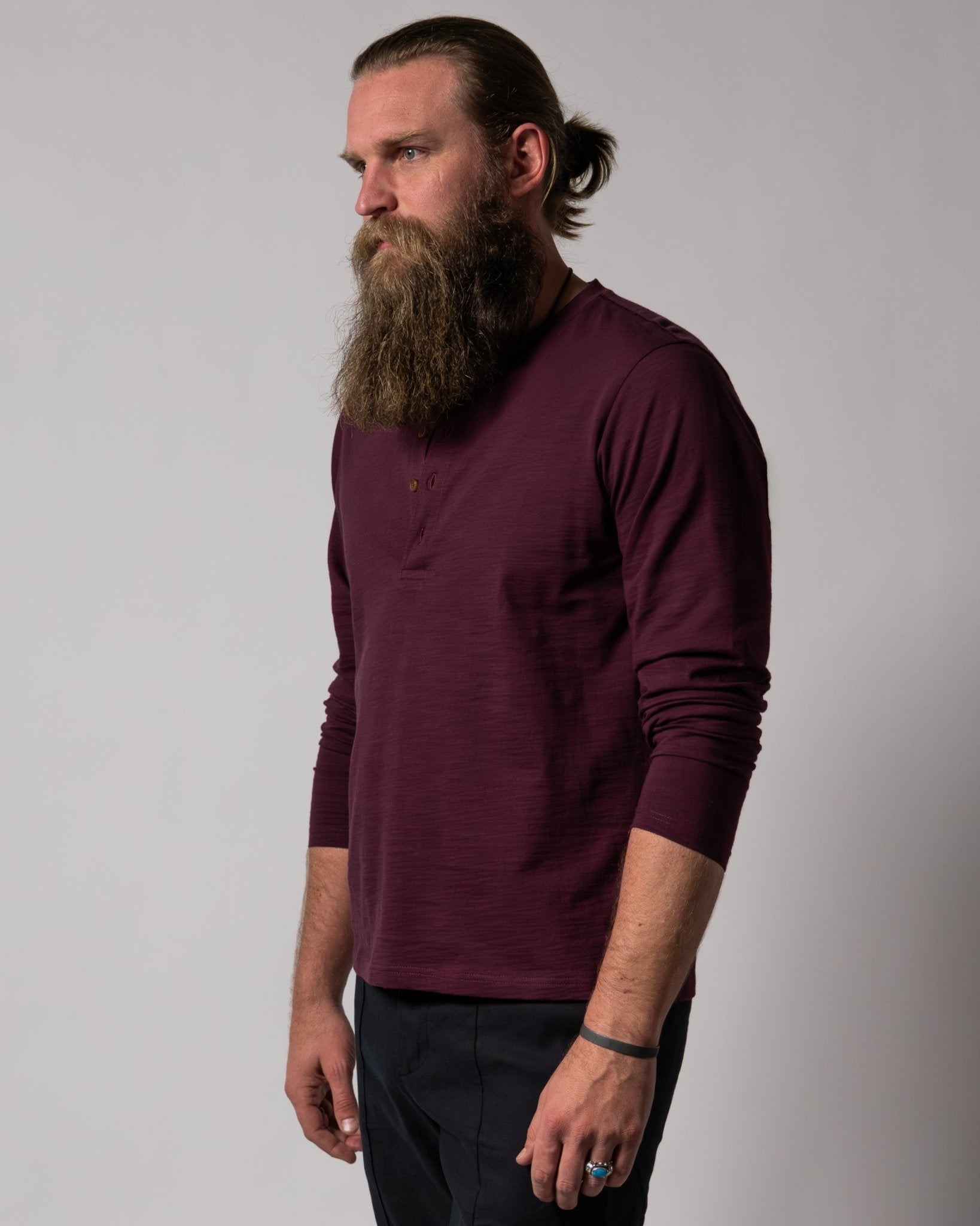 The Ensenada Long Sleeve Henley - Bordeaux - Dandy Del Mar
