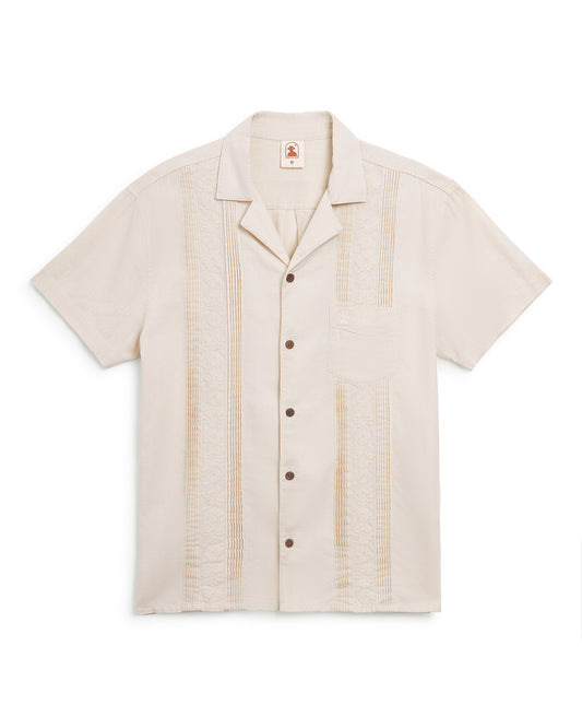 A men's white Brisa Linen Shirt - Vintage Ivory by Dandy Del Mar.