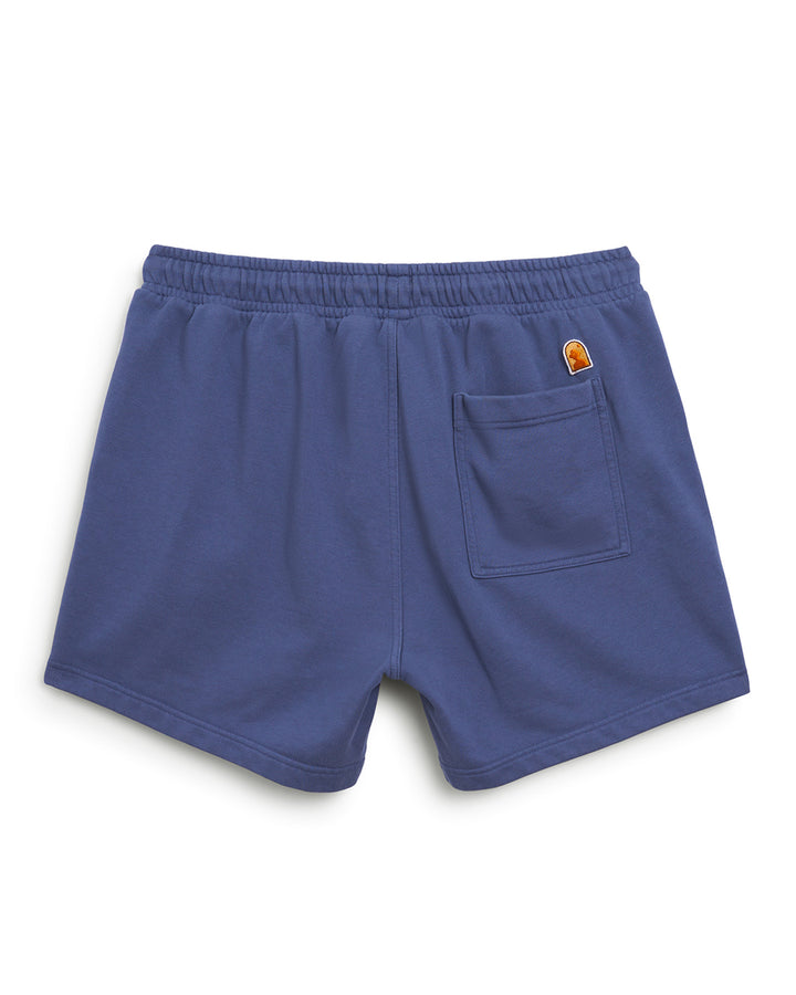 A blue Moontide Marseille short with an orange pocket on the side.