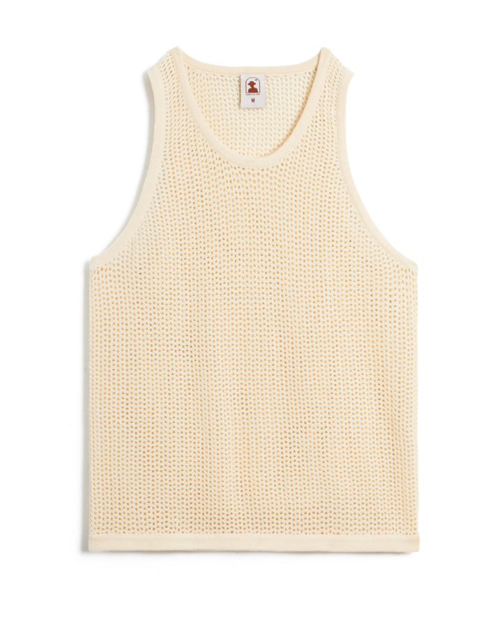 The Dominica Crochet Tank - Vintage Ivory by Dandy Del Mar on a white background.