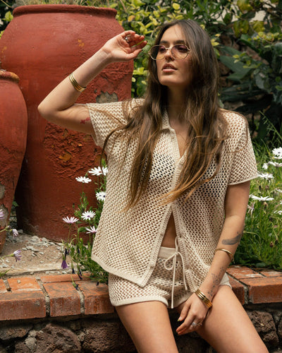 The Malaga Crochet Shirt - Vintage Ivory - Dandy Del Mar