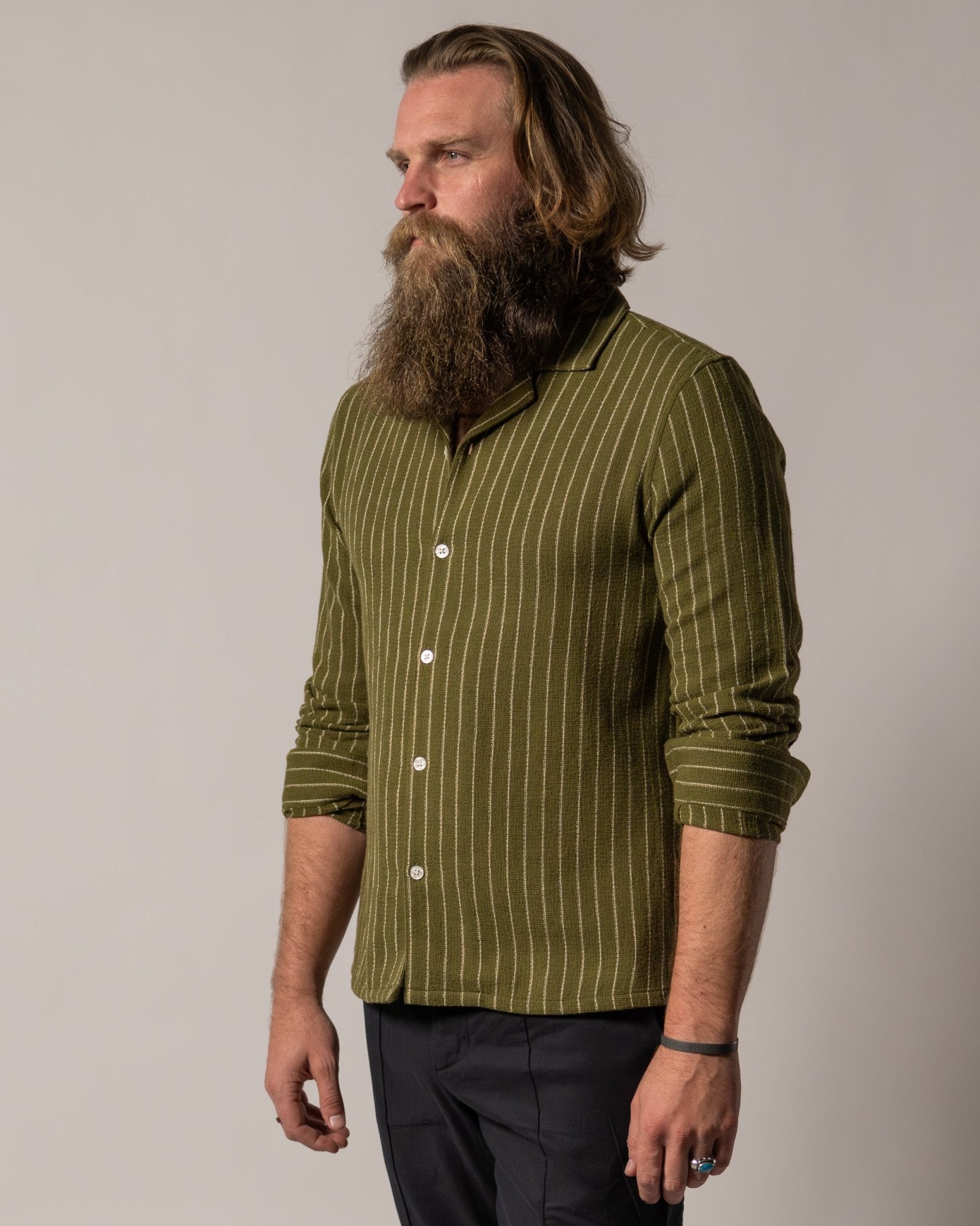 The Palma Long Sleeve Shirt - Arbequina Stripe - Dandy Del Mar