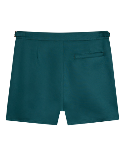 The Mallorca Swim-Walk Shorts by Dandy Del Mar, in Tempest Blue, feature a single-layer nylon build, back welt pocket, adjustable brass waistband fasteners, and a clean minimalist design.