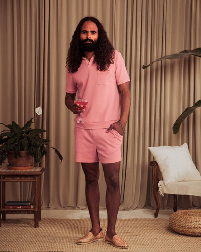 The Cannes Waffle Knit Polo Shirt - Spanish Rose