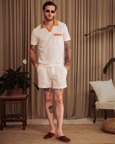 The Cannes Waffle Knit Polo Shirt - Vintage Ivory
